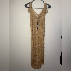 Fashion Nova Tan Crochet Maxi Dress